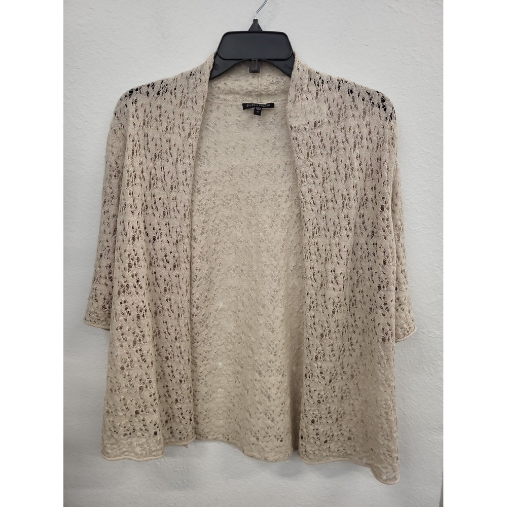 Eileen Fisher 100% Wool/Italian Yarn Cardigan, Beige, Size Medium